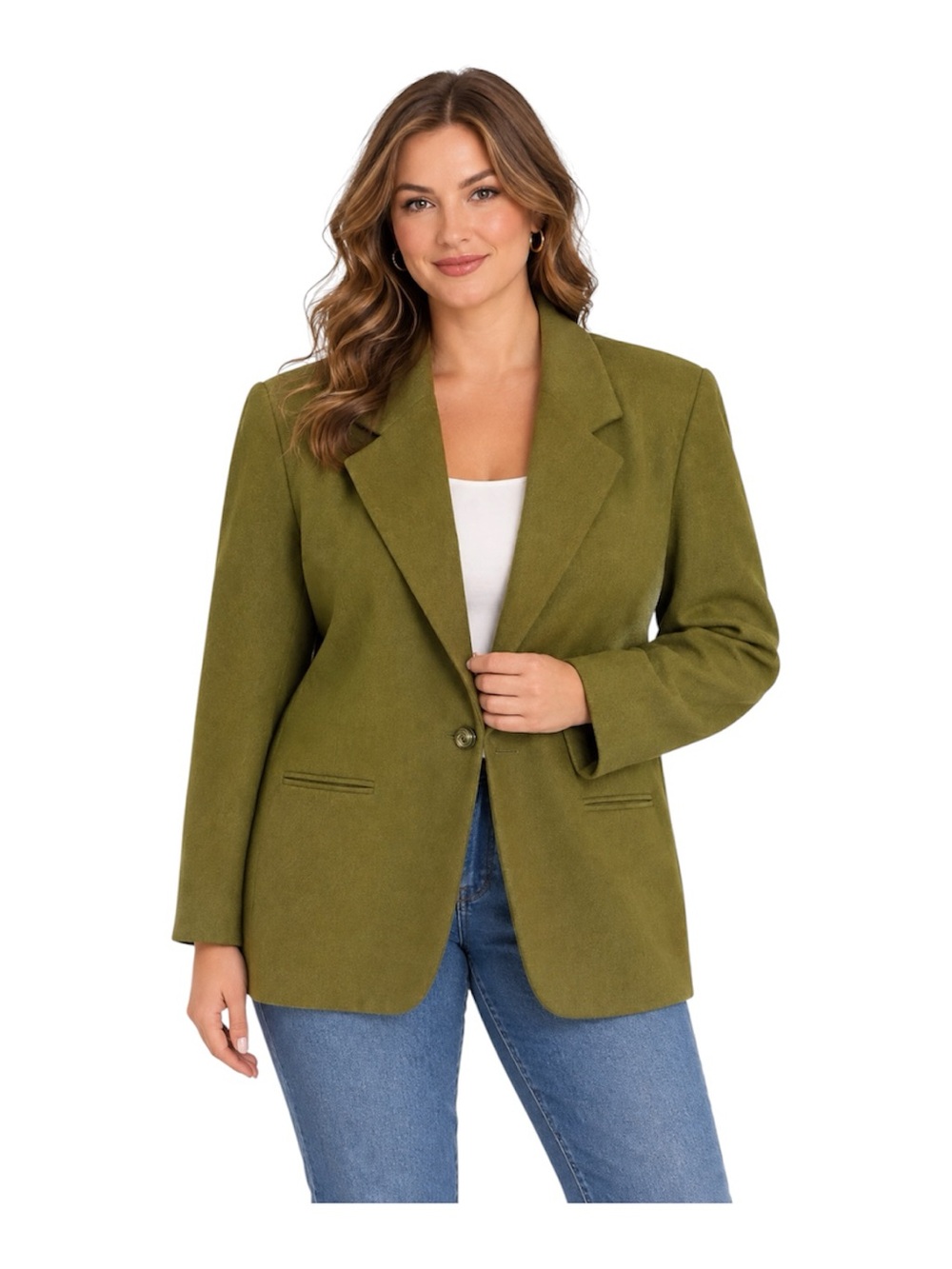 Savannah Vtg 90s Women’s Pure Wool Olive Green Lapel Blazer Sz 18W Preppy Retro